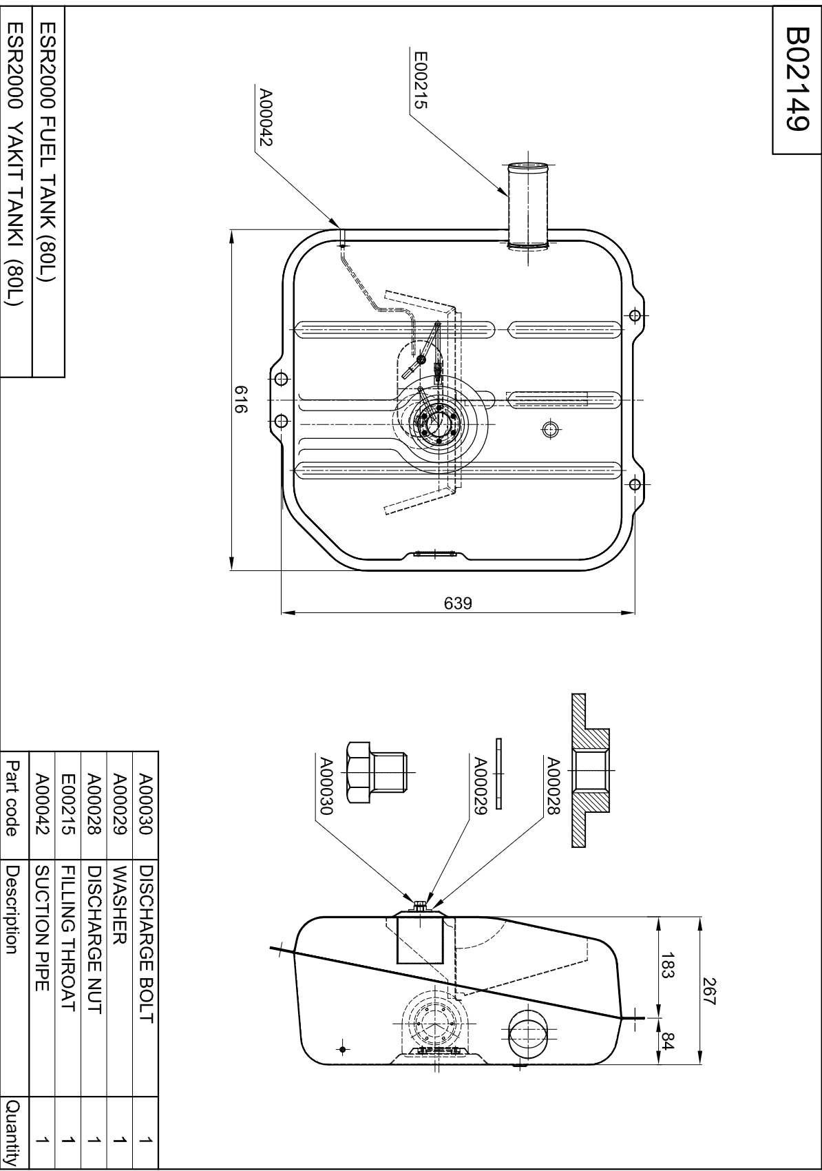 Land Rover Kraftstofftank 616X639X267 80L ESR2000 Stahl