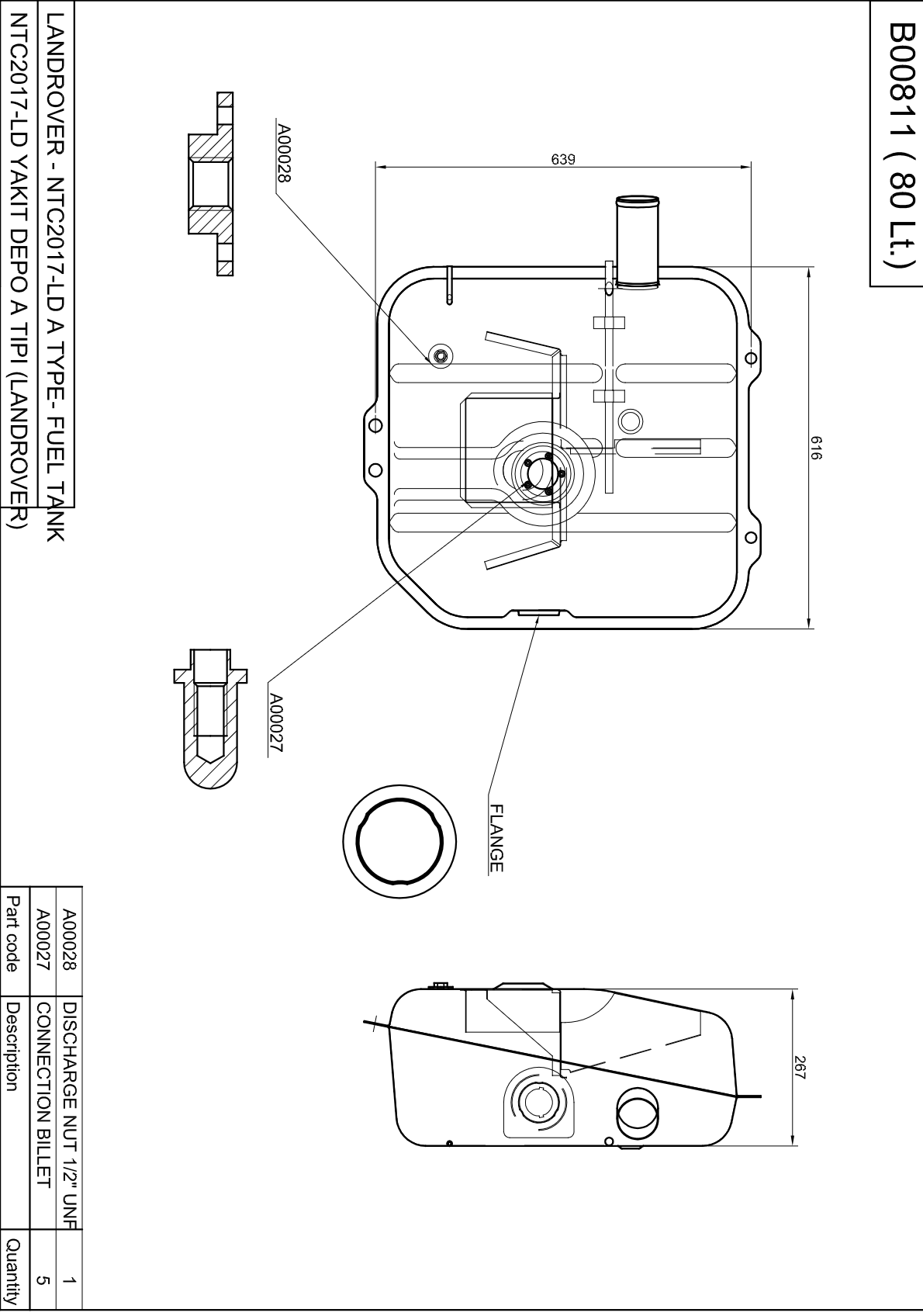 Land Rover Kraftstofftank 639X616X267 80 L NTC2017-L Stahl