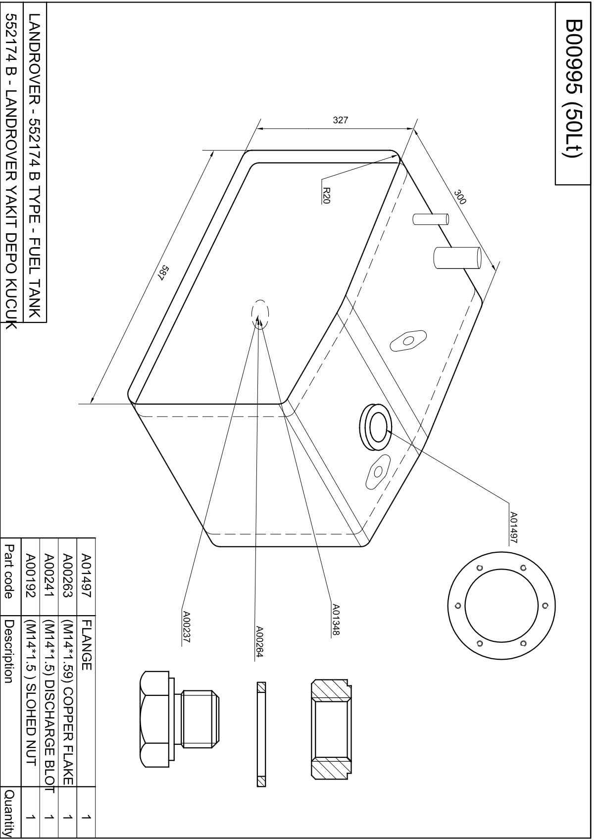 Land Rover Kraftstofftank 585X327X300 50 L 552174 Stahl