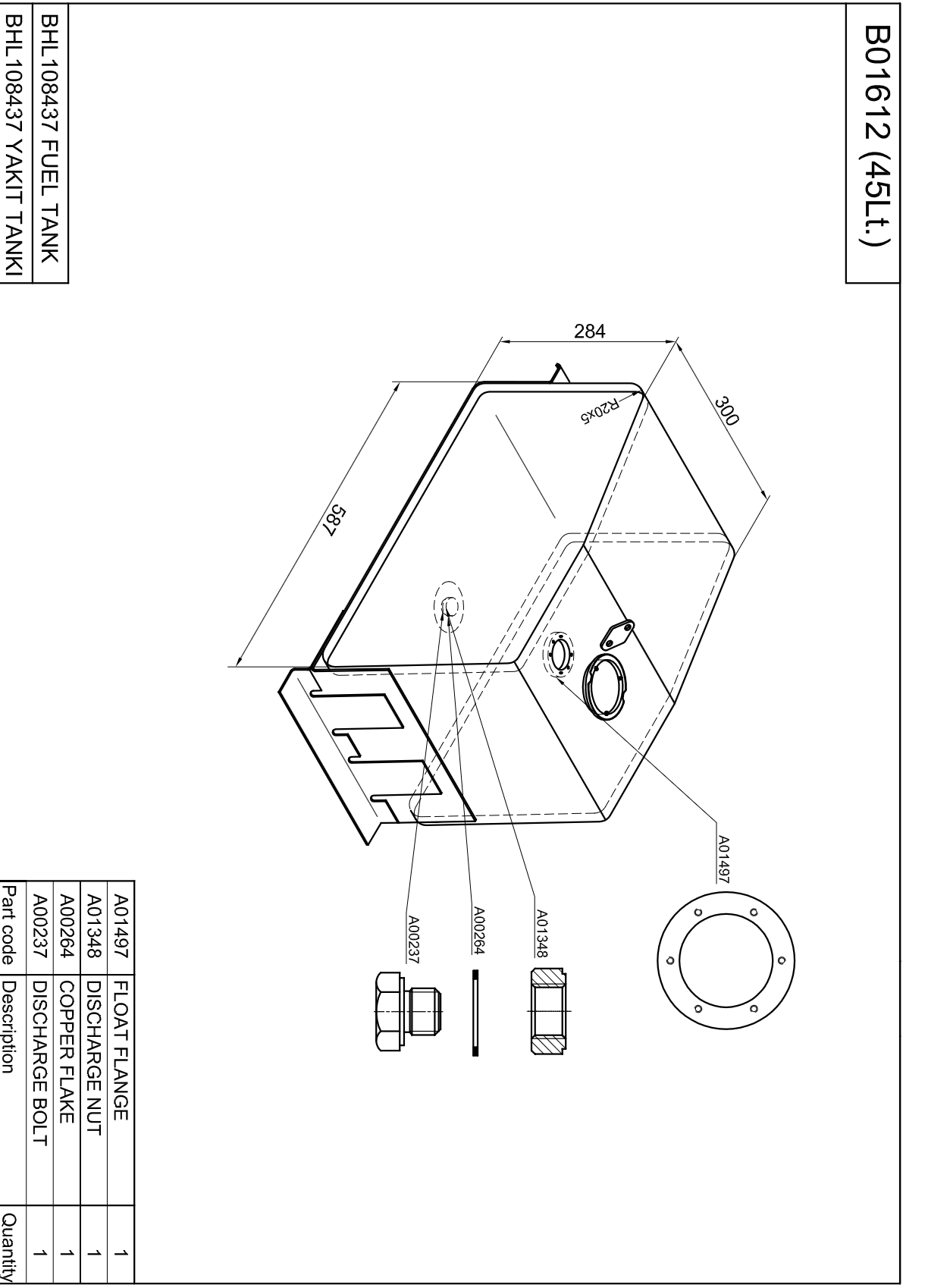 Land Rover Yakıt Deposu 587X284X300 45 LT STC613 Çelik