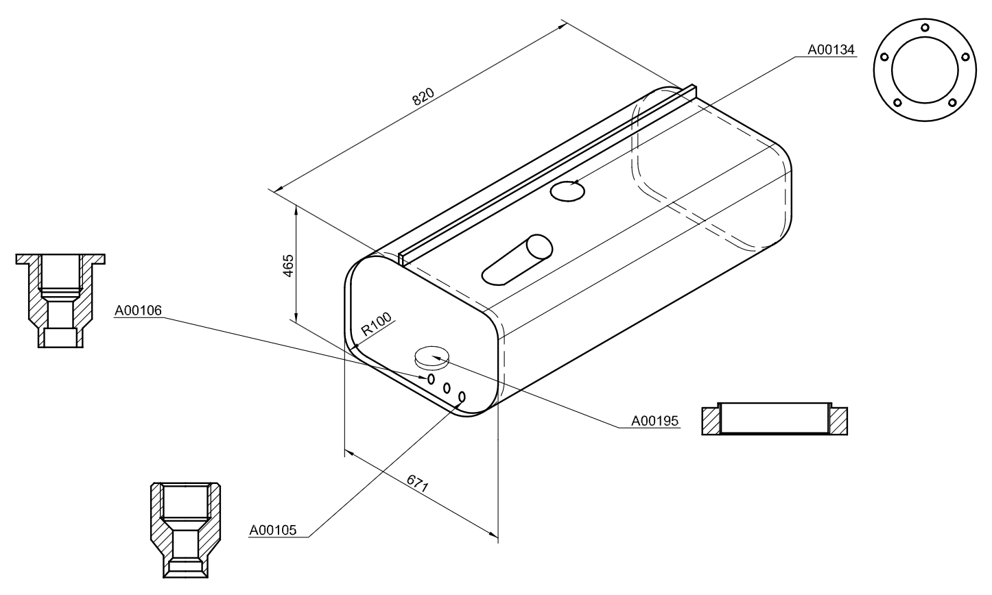 Mercedes Kraftstofftank – 465 x 820 x 671 mm – 250 l – A3734708001 – Stahl