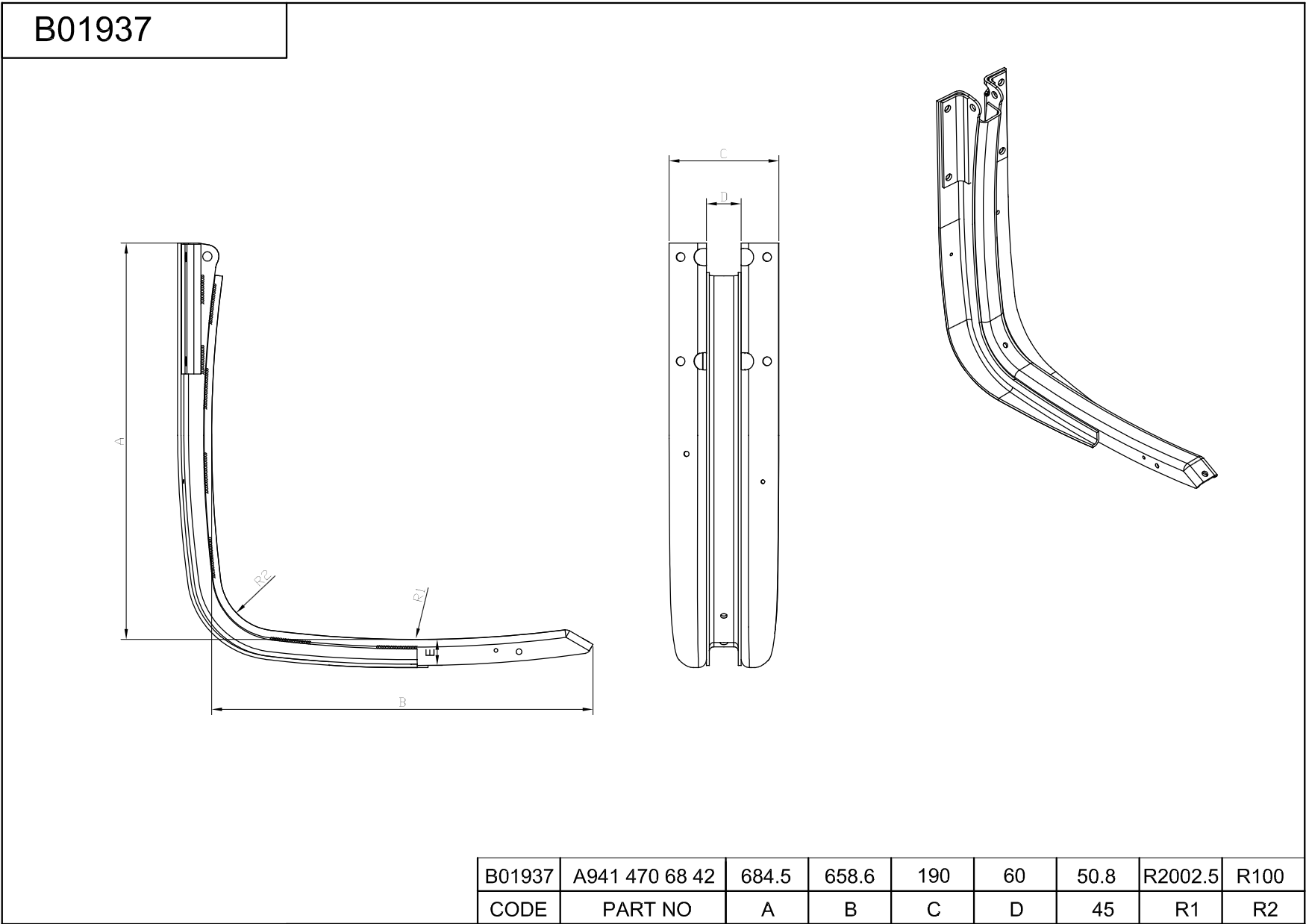 Mercedes KRAFTSTOFFTANK 700X700X1275 550L Aluminium A9424701401 A9344700301