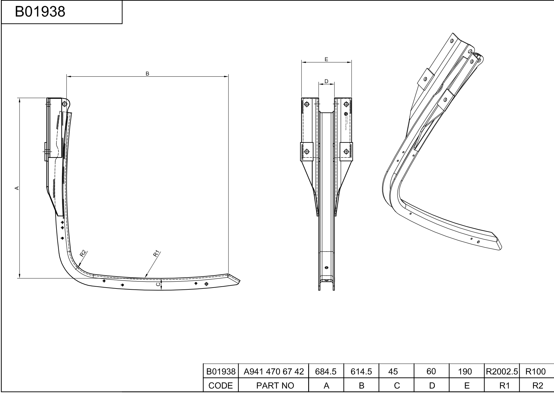 Mercedes KRAFTSTOFFTANK 700X700X1275 550L Aluminium A9424701401 A9344700301