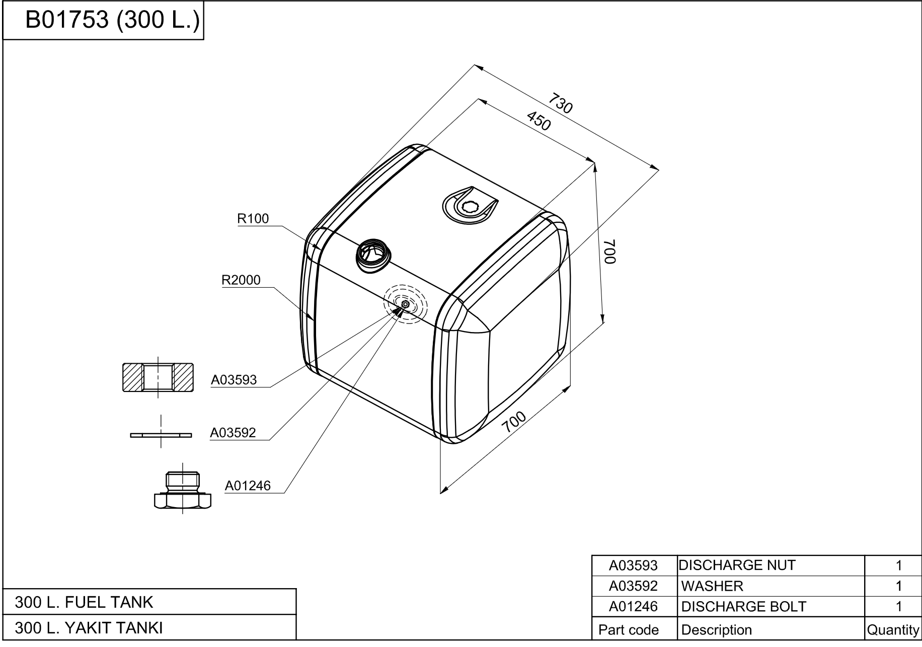 Mercedes Kraftstofftank 700x700x730