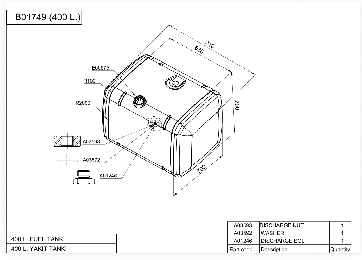 Mercedes Kraftstofftank 700x700x910 400 L A9424701301